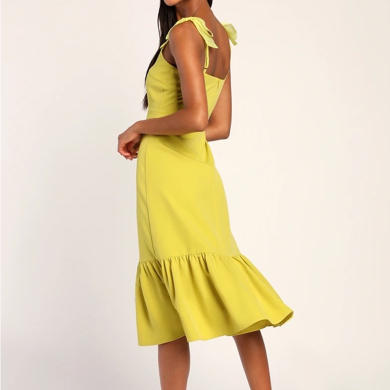 Lime Green Bow Strap Midi Dress